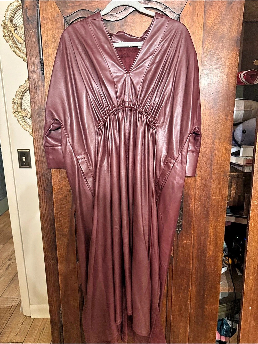 Carla Rockmore Faux Leather Lady Shirtdress Burgundy Small Like New